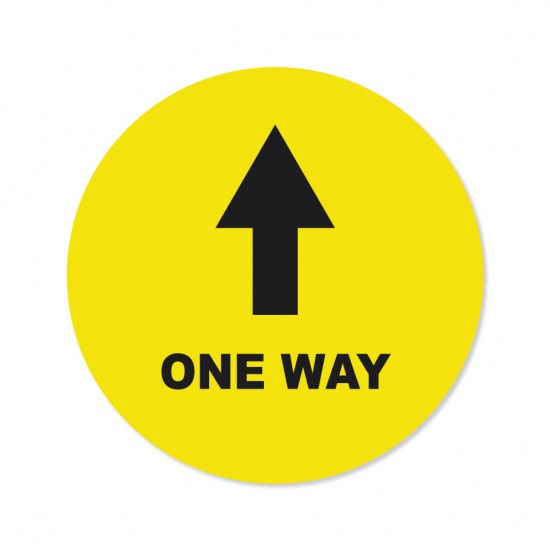 Covid-19 Floor Sticker One Way 26cm Round Yellow 3pcs